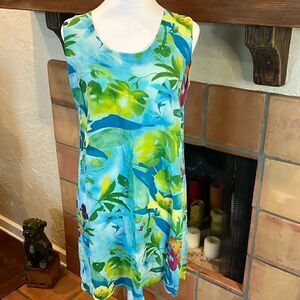 Jams World “Violet” Sleeveless Tropical Print Dress, M!
